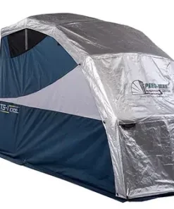 touring speedway motorcycle shelter with floor and double duty cover setup
