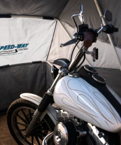 Chopper Motorcycle in Speedway Shelter