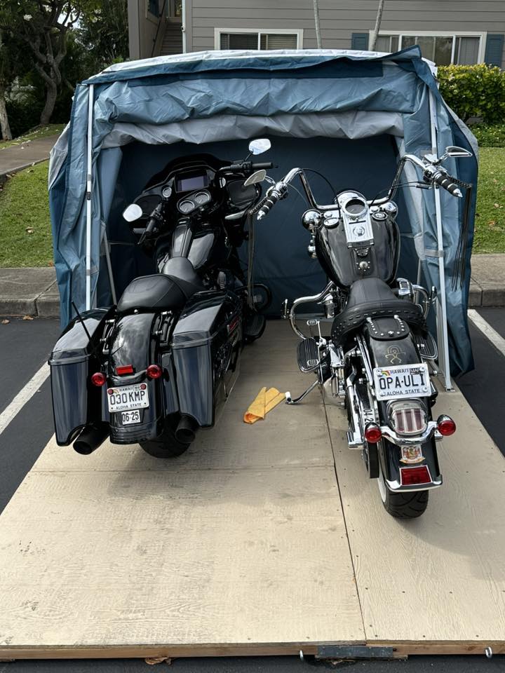 two motorcycle one shelter